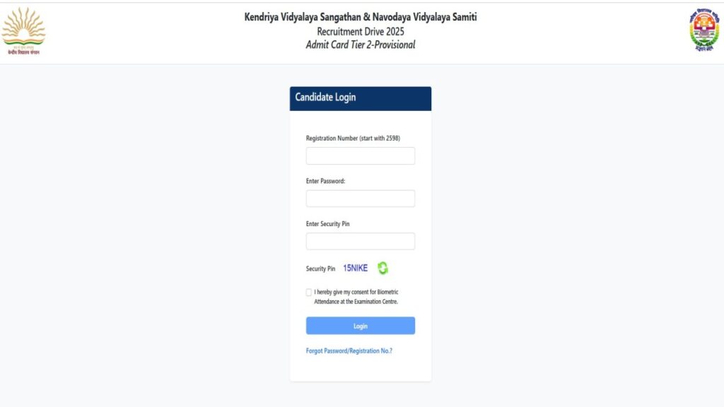 KVS NVS Tier 2 Admit Card